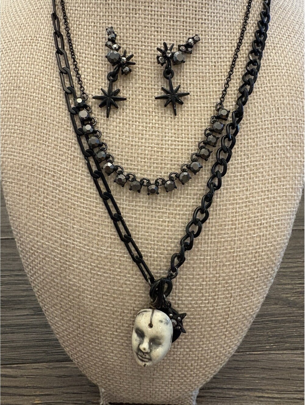 Goth Halloween Face Necklace and Earring Set
